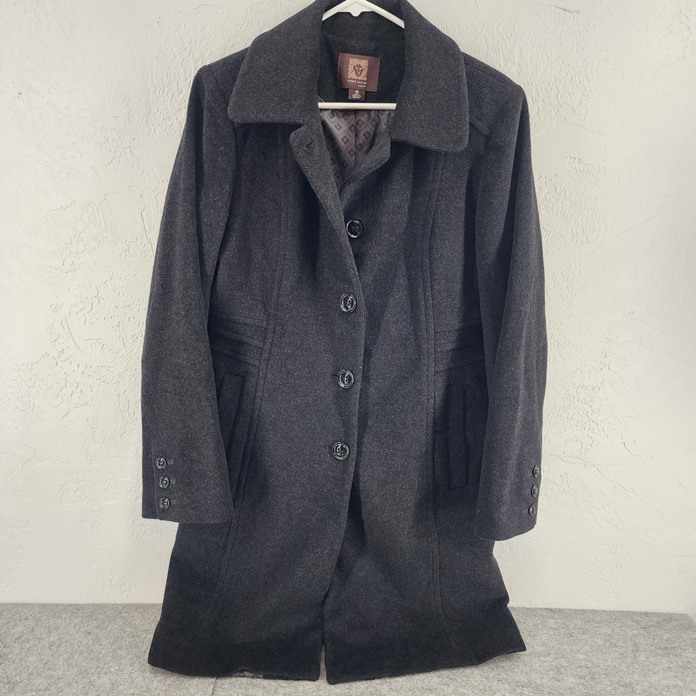 Anne Klein Womens Black Gray Wool Cashmere Blend Pea Coat Size 10